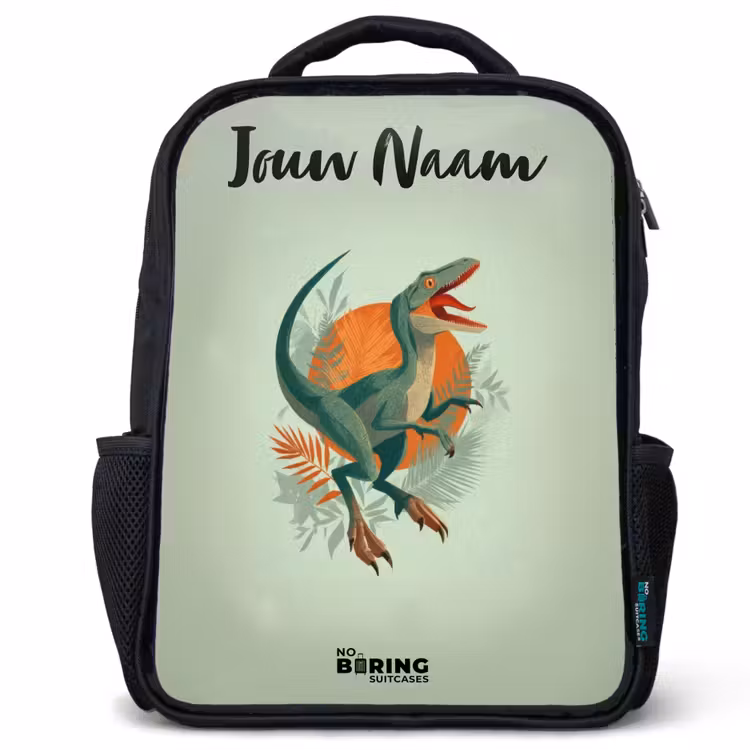 Kinderrugzak met naam - Zwart - Dier - Dino - Natuur — 1