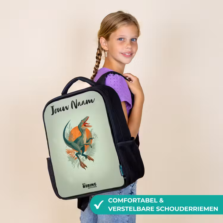 Kinderrugzak met naam - Zwart - Dier - Dino - Natuur — 3