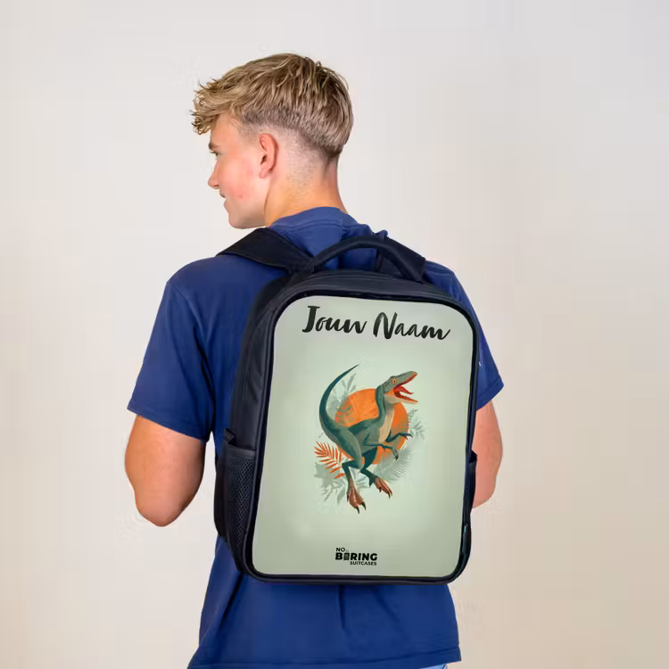 Kinderrugzak met naam - Zwart - Dier - Dino - Natuur — 6