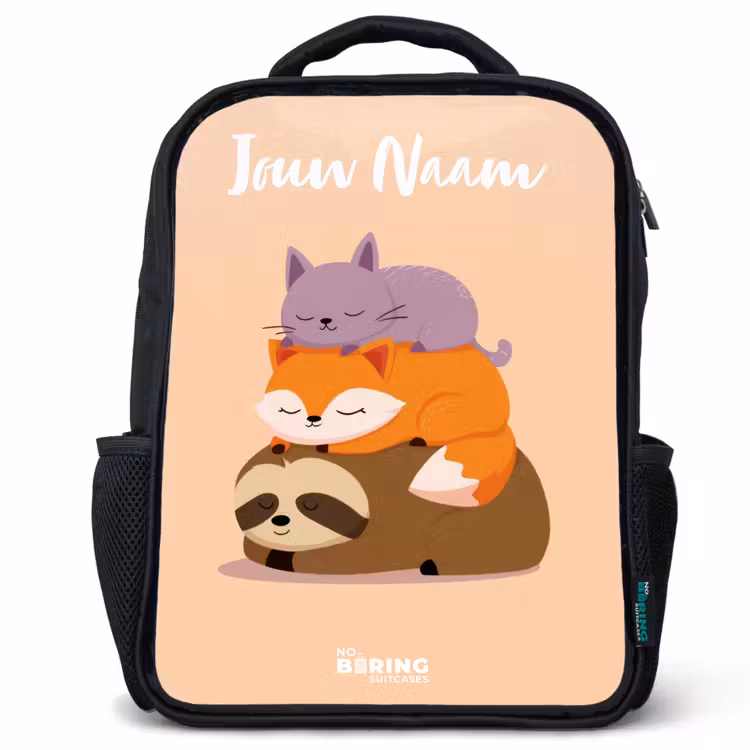 Kinderrugzak met naam - Zwart - Dieren - Slapen - Samen — 1