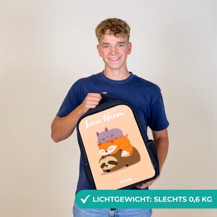 Kinderrugzak met naam - Zwart - Dieren - Slapen - Samen — 2