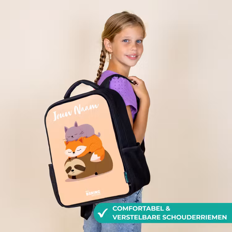Kinderrugzak met naam - Zwart - Dieren - Slapen - Samen — 3