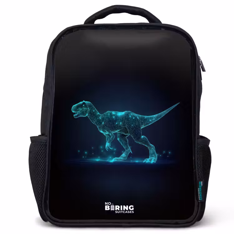 Kinderrugzak - Zwart - Digitale T-Rex in blauw lichtveld — 1