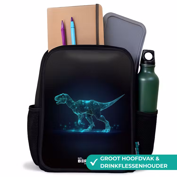 Kinderrugzak - Zwart - Digitale T-Rex in blauw lichtveld — 4