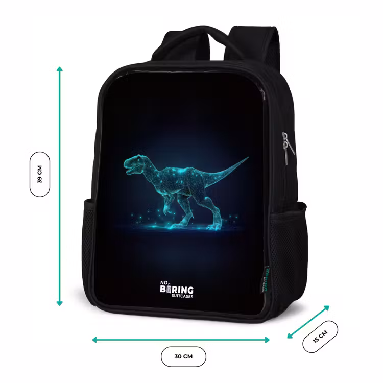 Kinderrugzak - Zwart - Digitale T-Rex in blauw lichtveld — 5