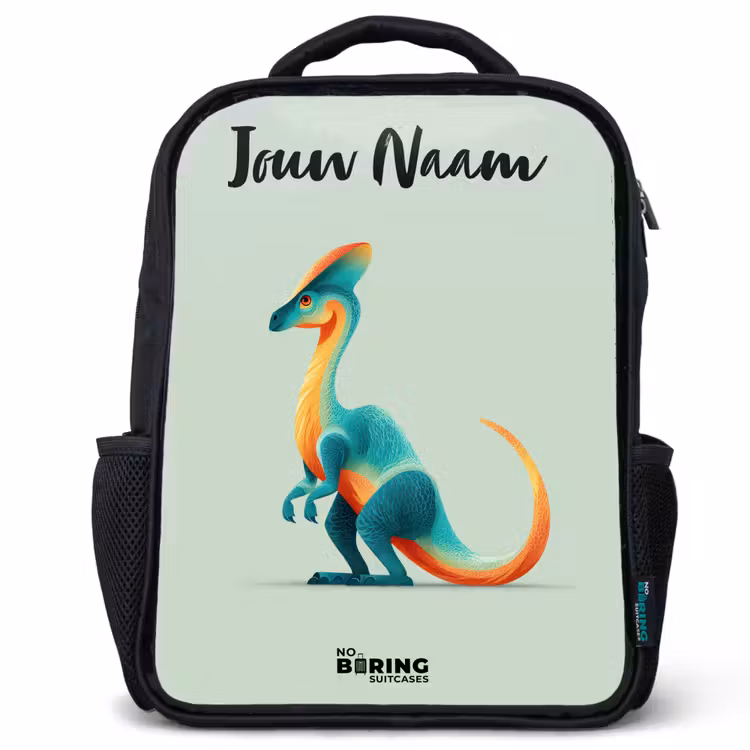 Kinderrugzak met naam - Zwart - Dino - Blauw - Dier — 1