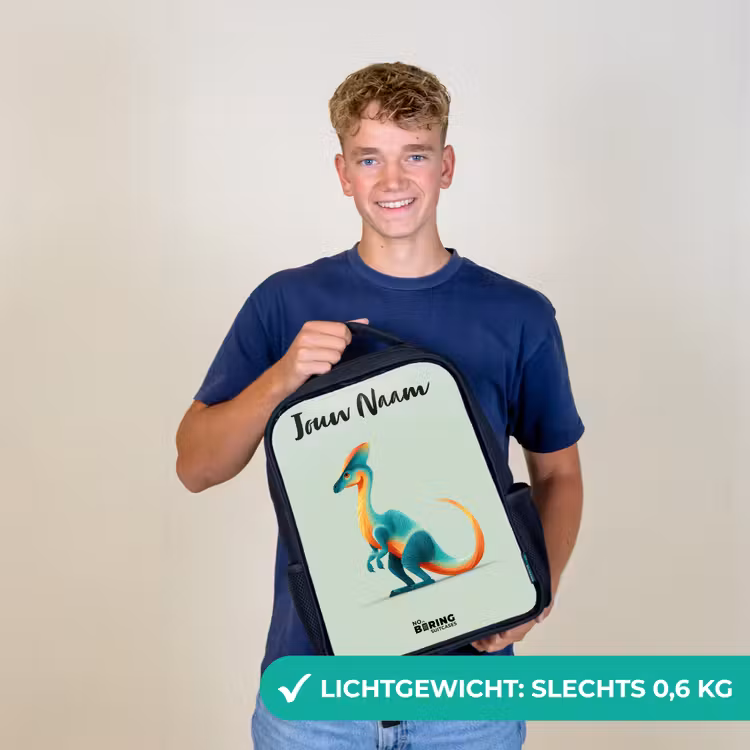Kinderrugzak met naam - Zwart - Dino - Blauw - Dier — 2