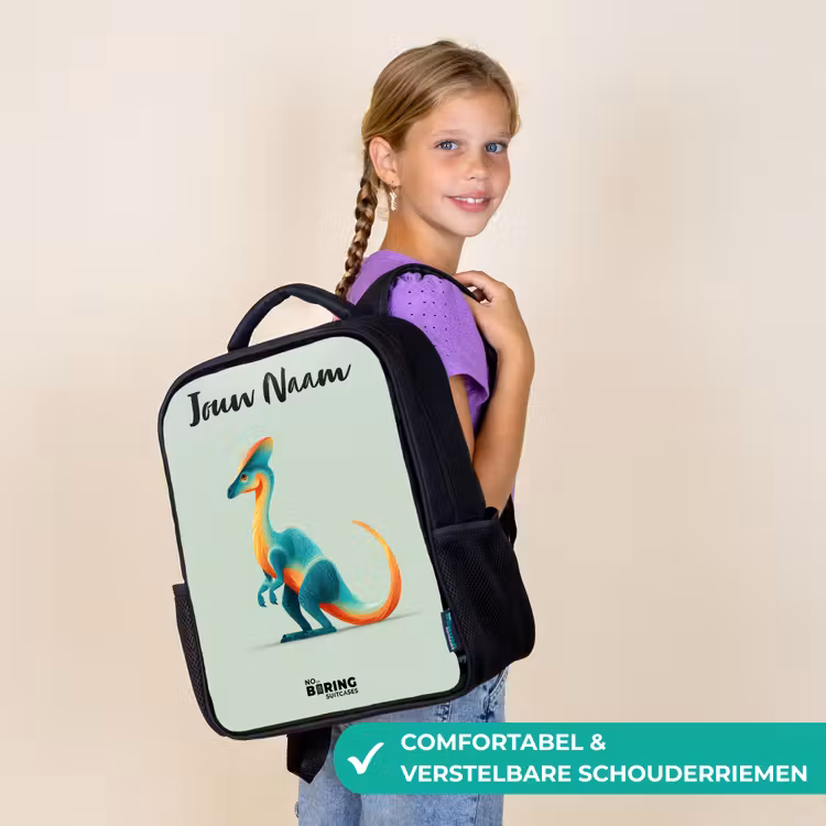 Kinderrugzak met naam - Zwart - Dino - Blauw - Dier — 3
