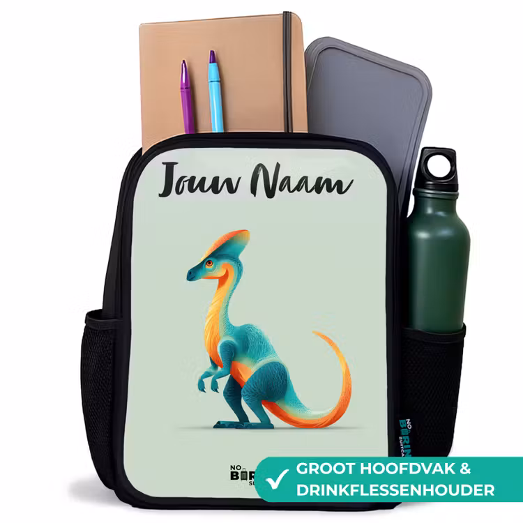 Kinderrugzak met naam - Zwart - Dino - Blauw - Dier — 4