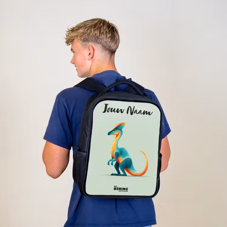 Kinderrugzak met naam - Zwart - Dino - Blauw - Dier — 6