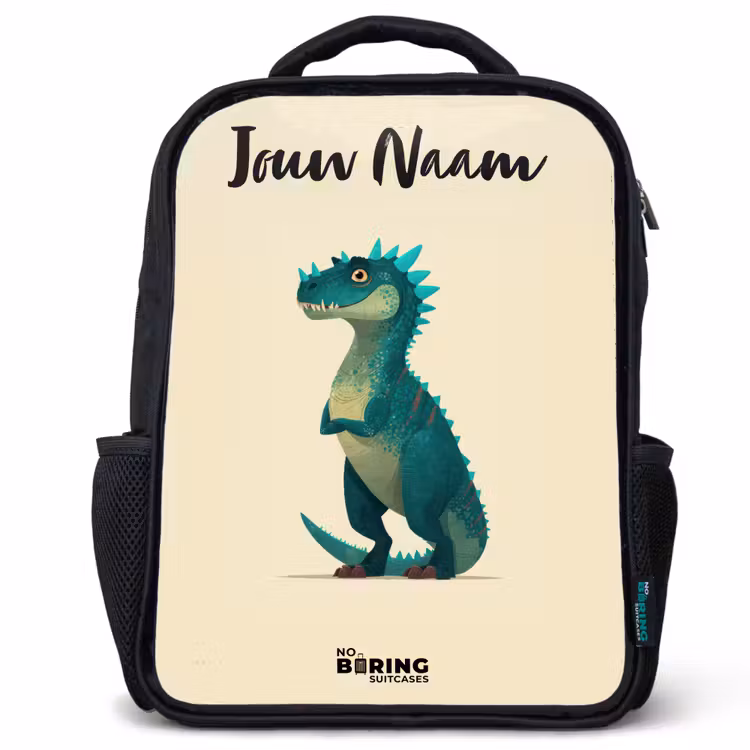 Kinderrugzak met naam - Zwart - Dino - Dier - Blauw - Groen — 1