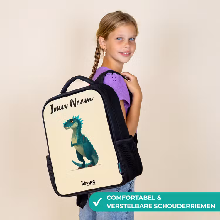 Kinderrugzak met naam - Zwart - Dino - Dier - Blauw - Groen — 3