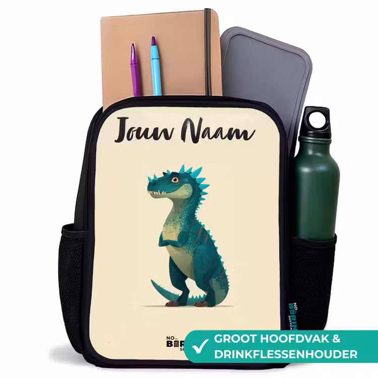 Kinderrugzak met naam - Zwart - Dino - Dier - Blauw - Groen — 4