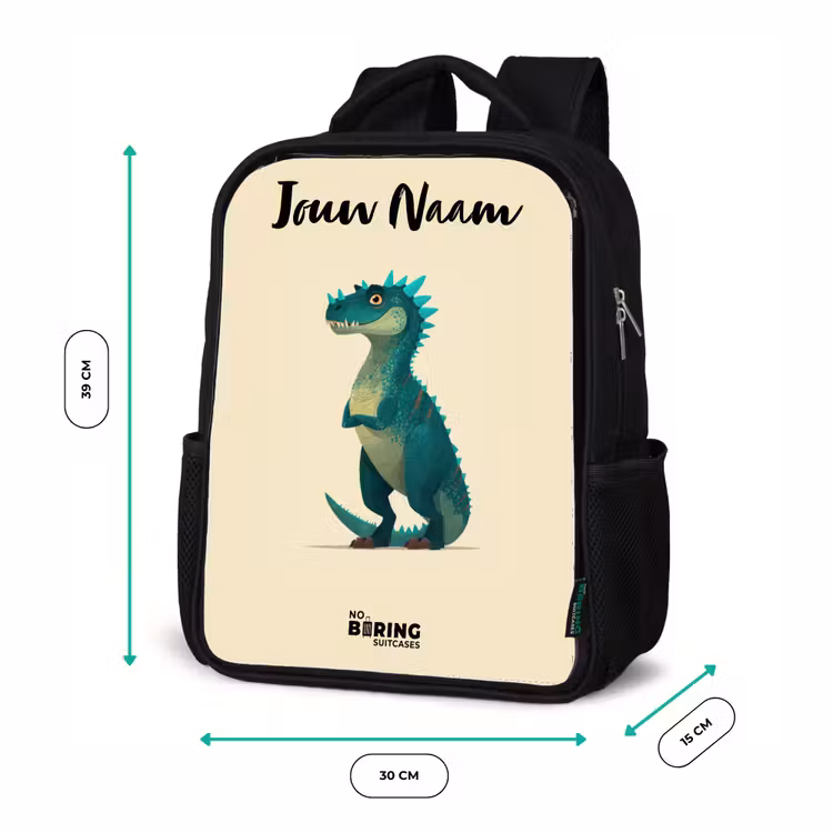 Kinderrugzak met naam - Zwart - Dino - Dier - Blauw - Groen — 5