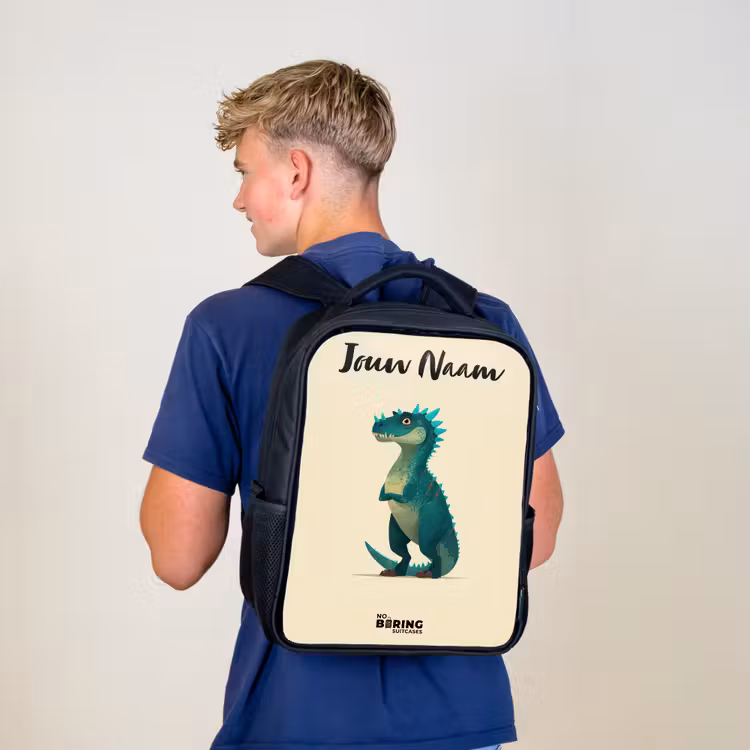 Kinderrugzak met naam - Zwart - Dino - Dier - Blauw - Groen — 6