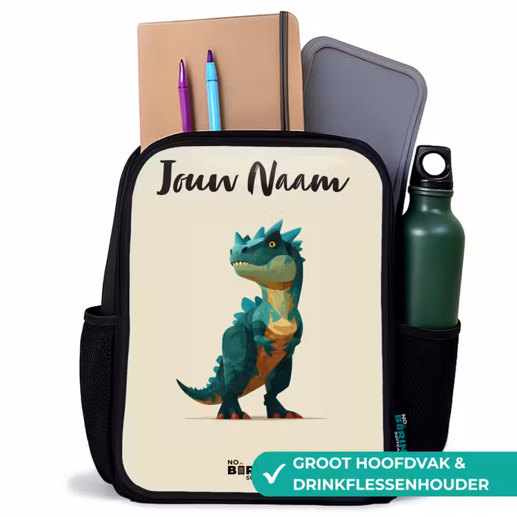 Kinderrugzak met naam - Zwart - Dino - Dier - Groen — 4
