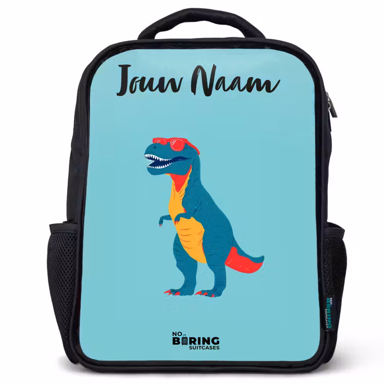 Kinderrugzak met naam - Zwart - Dino - Dier - Zonnebril — 1