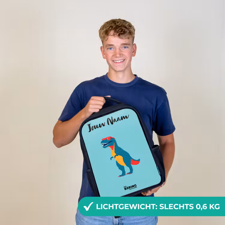 Kinderrugzak met naam - Zwart - Dino - Dier - Zonnebril — 2