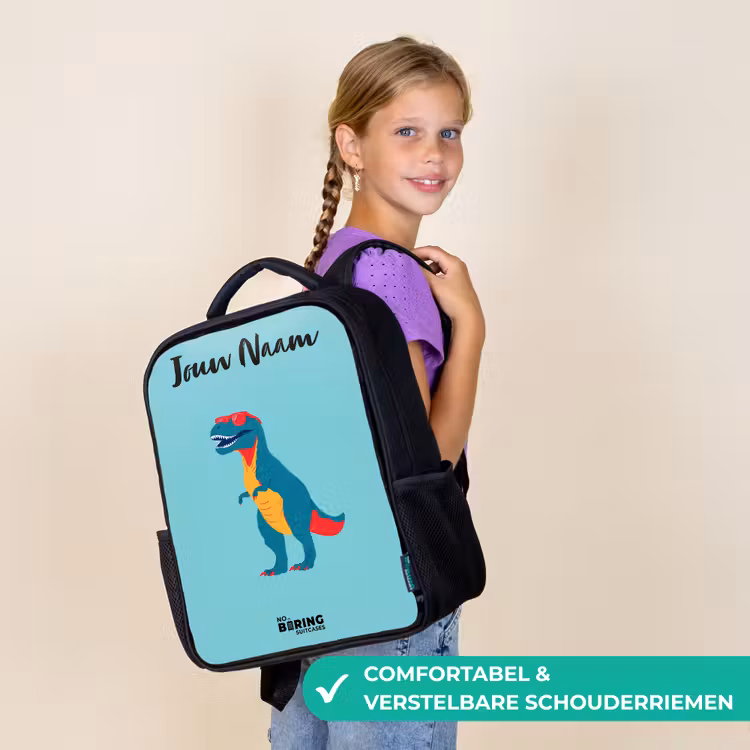 Kinderrugzak met naam - Zwart - Dino - Dier - Zonnebril — 3