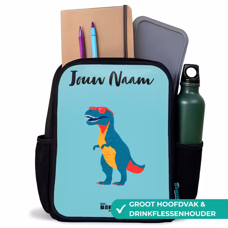 Kinderrugzak met naam - Zwart - Dino - Dier - Zonnebril — 4