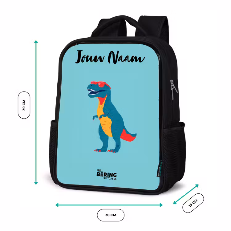 Kinderrugzak met naam - Zwart - Dino - Dier - Zonnebril — 5