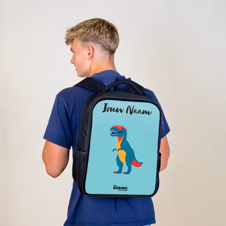 Kinderrugzak met naam - Zwart - Dino - Dier - Zonnebril — 6