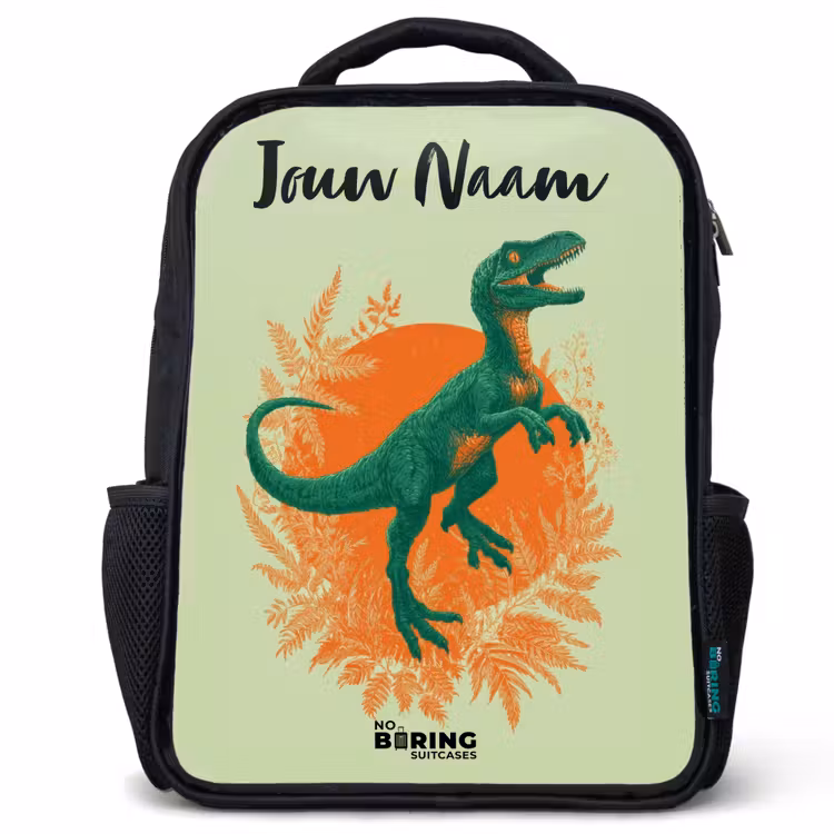 Kinderrugzak met naam - Zwart - Dino - Natuur - Groen — 1