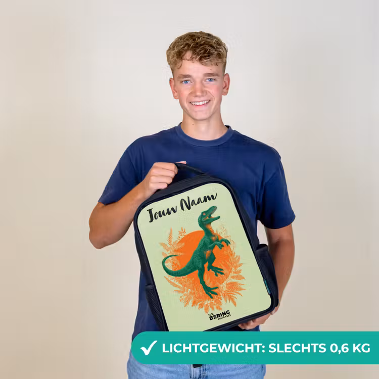 Kinderrugzak met naam - Zwart - Dino - Natuur - Groen — 2