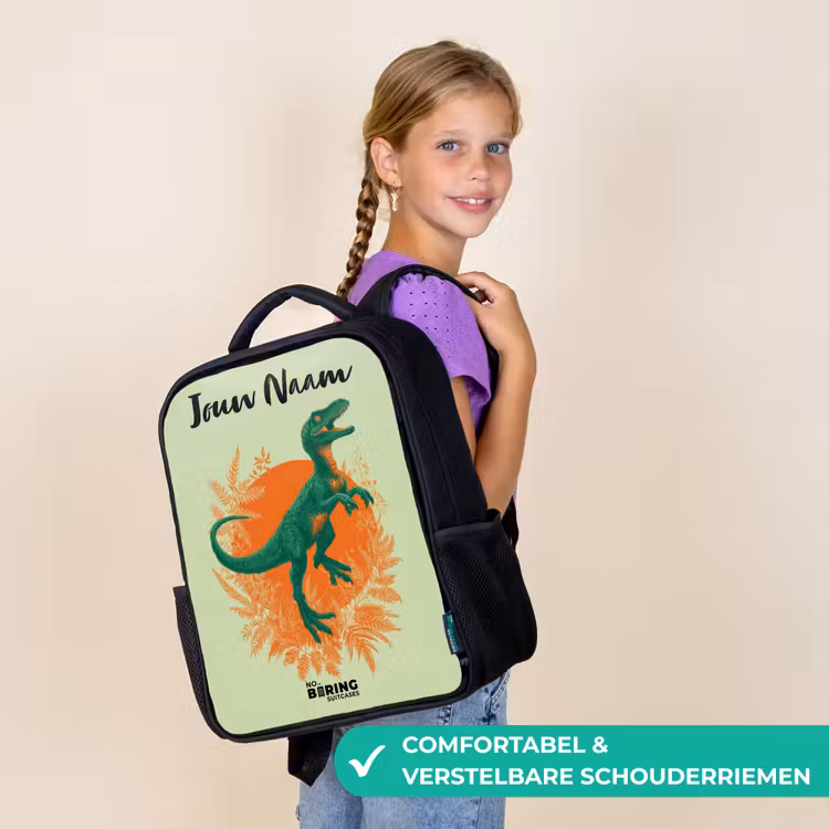Kinderrugzak met naam - Zwart - Dino - Natuur - Groen — 3