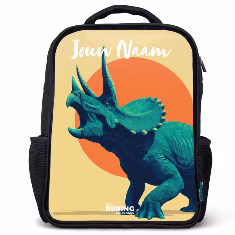 Kinderrugzak met naam - Zwart - Dino - Triceratops - Dier — 1