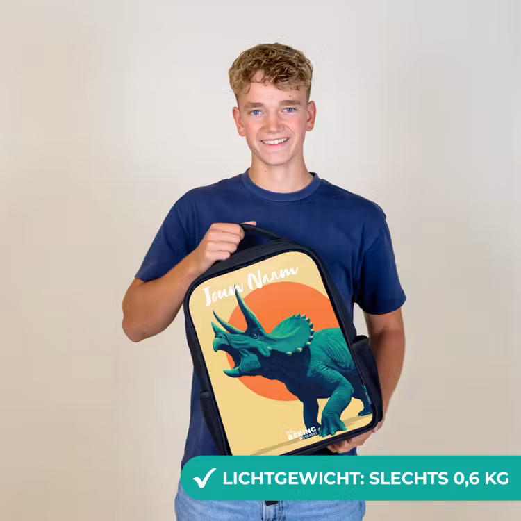 Kinderrugzak met naam - Zwart - Dino - Triceratops - Dier — 2