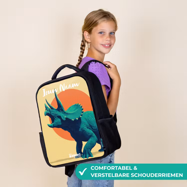 Kinderrugzak met naam - Zwart - Dino - Triceratops - Dier — 3