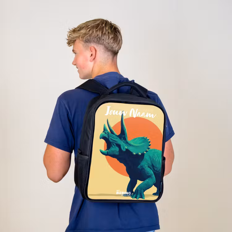 Kinderrugzak met naam - Zwart - Dino - Triceratops - Dier — 6