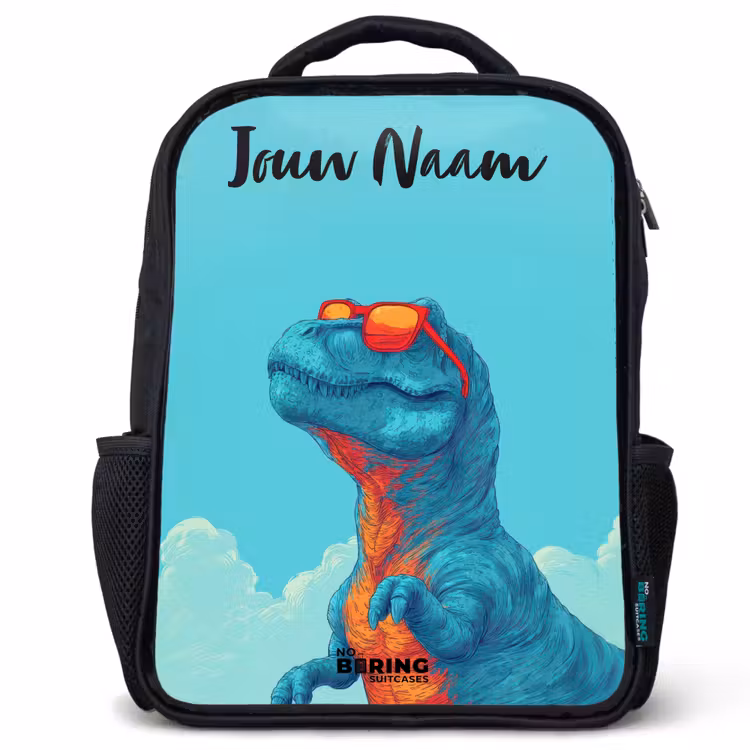Kinderrugzak met naam - Zwart - Dino - Zonnebril - Blauw β 1