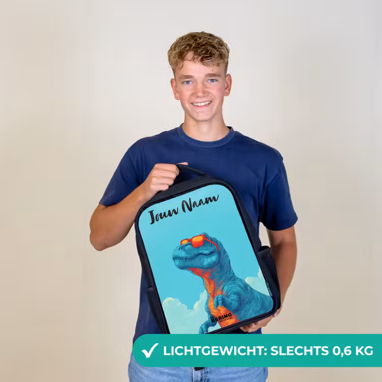 Kinderrugzak met naam - Zwart - Dino - Zonnebril - Blauw β 2