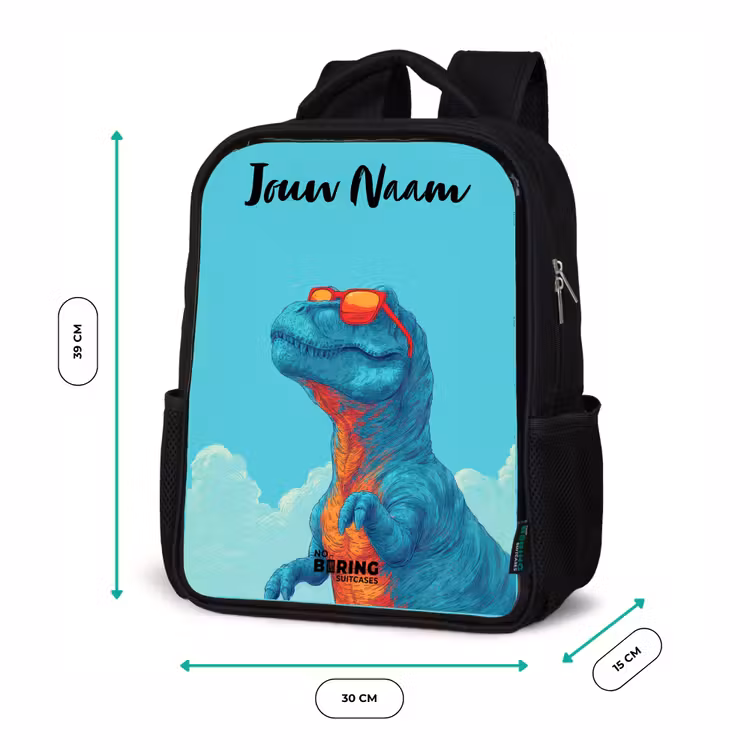 Kinderrugzak met naam - Zwart - Dino - Zonnebril - Blauw β 5