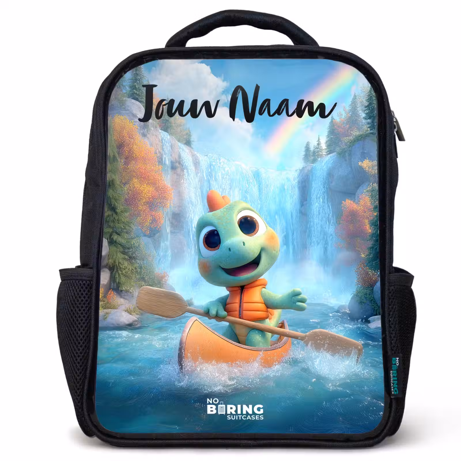 Kinderrugzak met naam - Zwart - Dino - Natuur - Waterval — 1