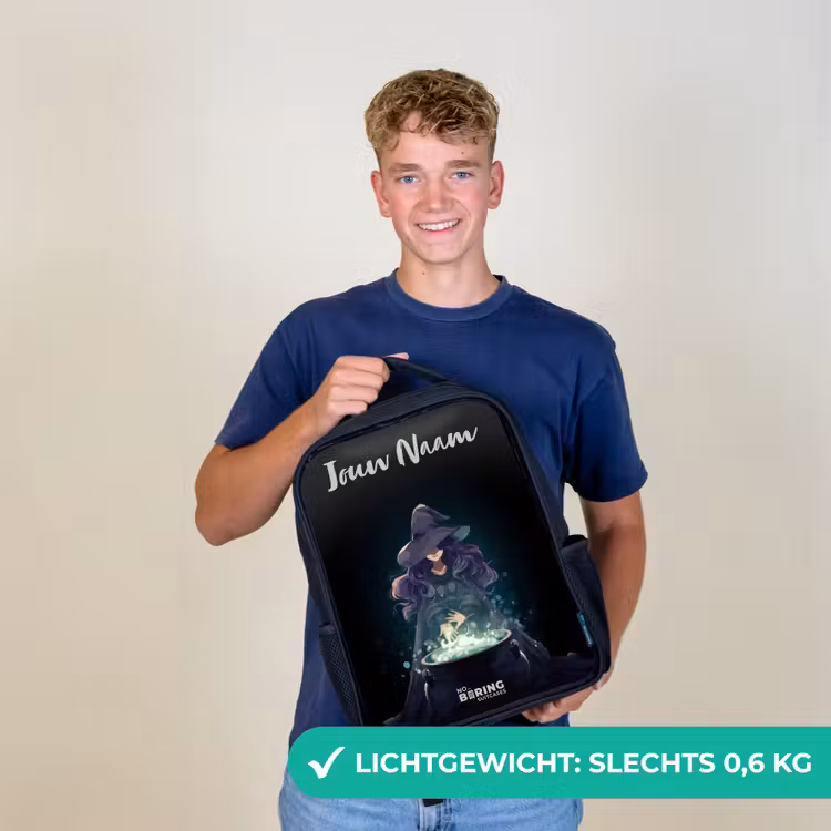 Kinderrugzak met naam - Zwart - Heks - Ketel - Tover — 2