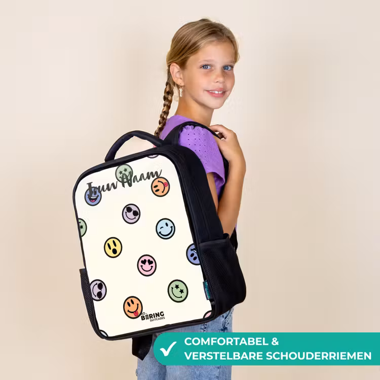 Kinderrugzak met naam - Zwart - Speelse smiley-mix — 3