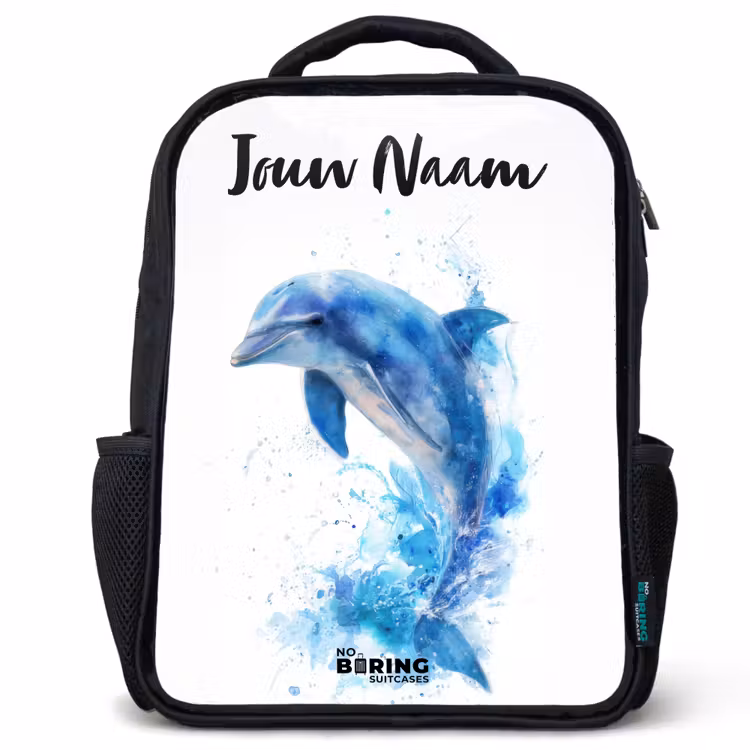 Kinderrugzak met naam - Zwart - Springende blauwe dolfijn β 1