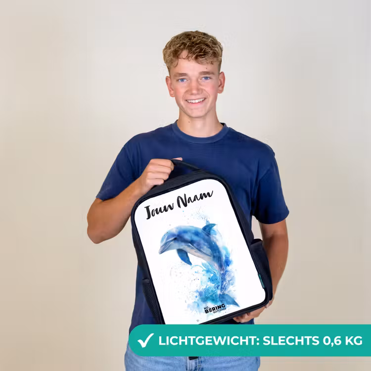 Kinderrugzak met naam - Zwart - Springende blauwe dolfijn β 2