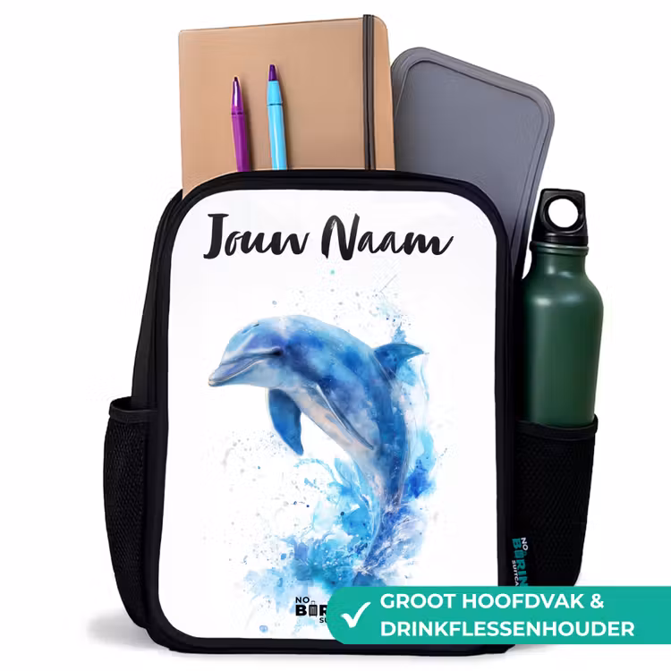 Kinderrugzak met naam - Zwart - Springende blauwe dolfijn β 4