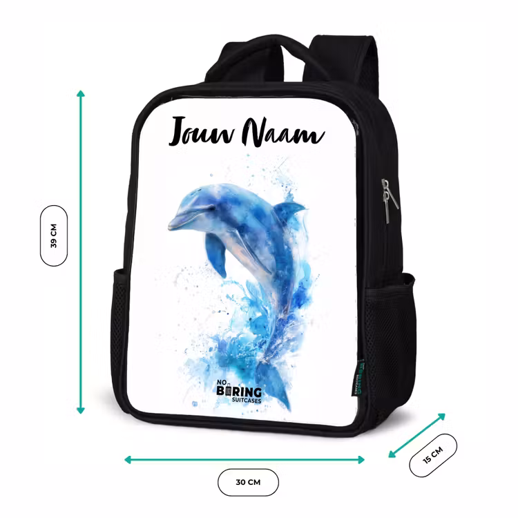 Kinderrugzak met naam - Zwart - Springende blauwe dolfijn β 5