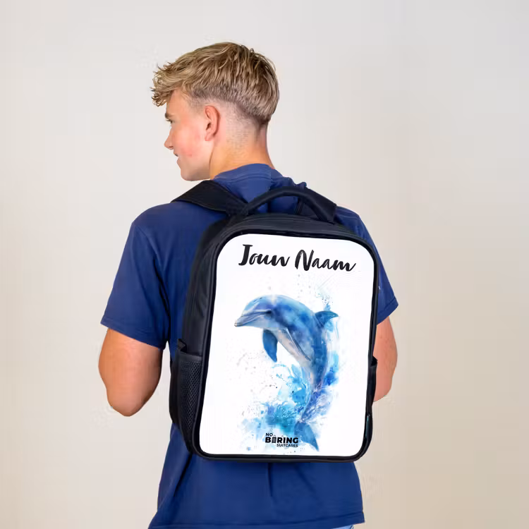 Kinderrugzak met naam - Zwart - Springende blauwe dolfijn β 6