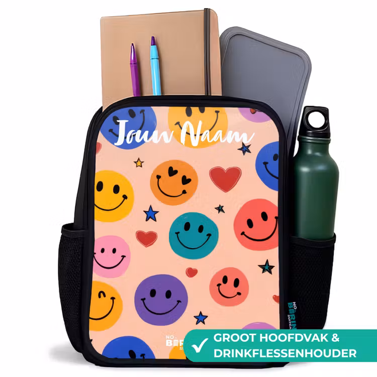 Kinderrugzak met naam - Zwart - Vrolijk Smiley-patroon — 4