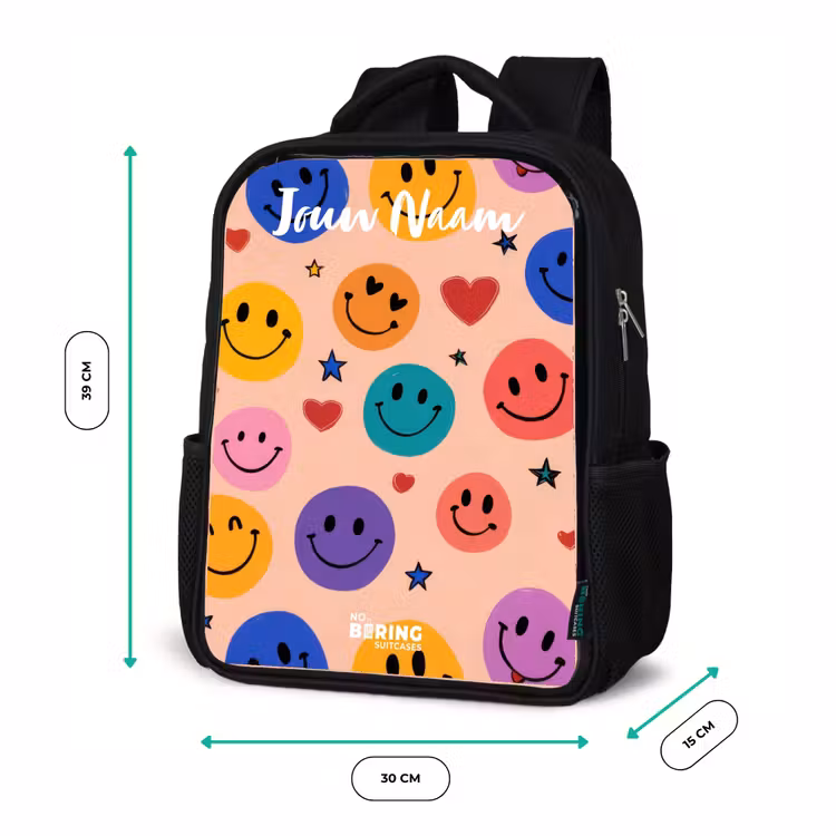 Kinderrugzak met naam - Zwart - Vrolijk Smiley-patroon — 5