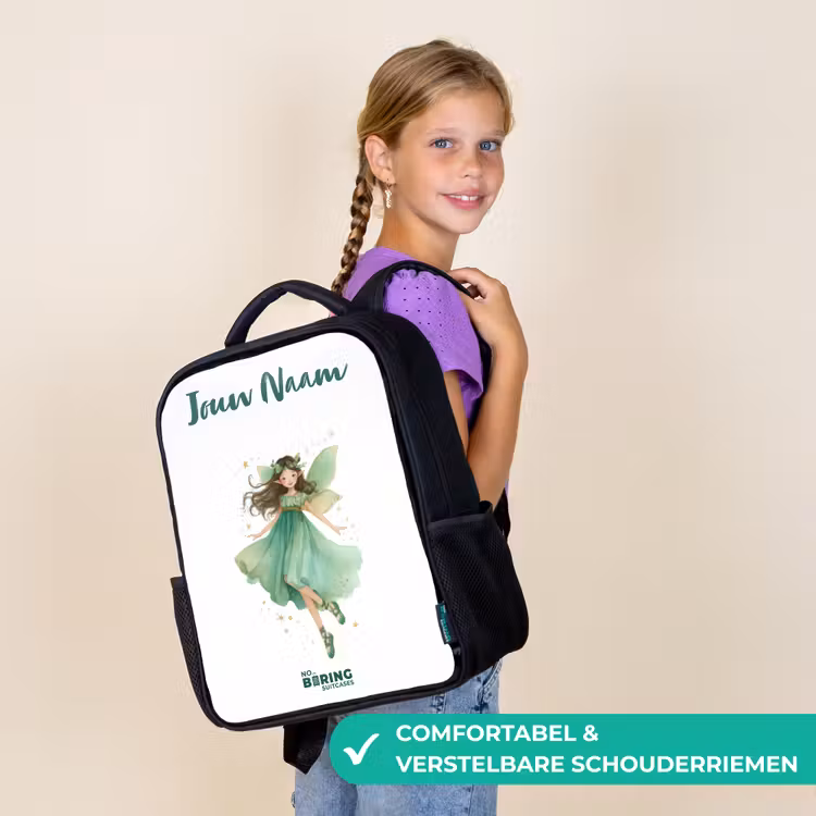 Kinderrugzak met naam - Zwart - Zwevende groene elf — 3