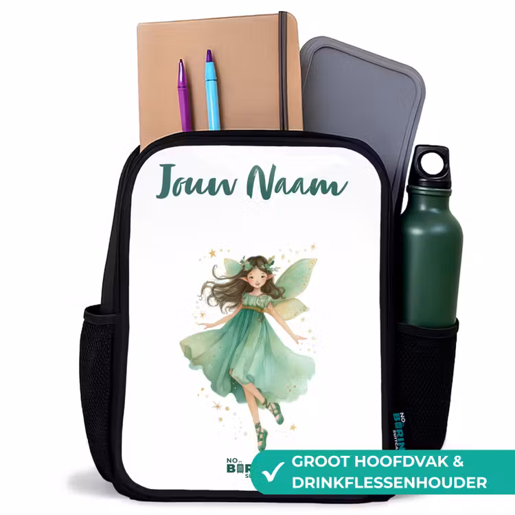 Kinderrugzak met naam - Zwart - Zwevende groene elf — 4