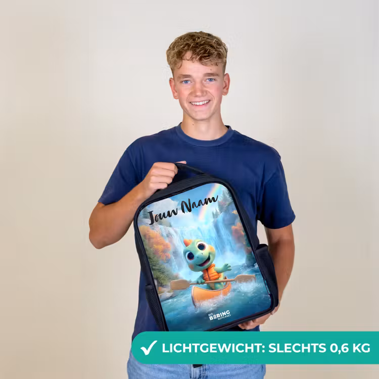 Kinderrugzak met naam - Zwart - Dino - Natuur - Waterval — 2