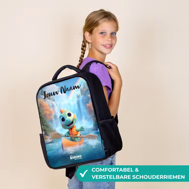 Kinderrugzak met naam - Zwart - Dino - Natuur - Waterval — 3